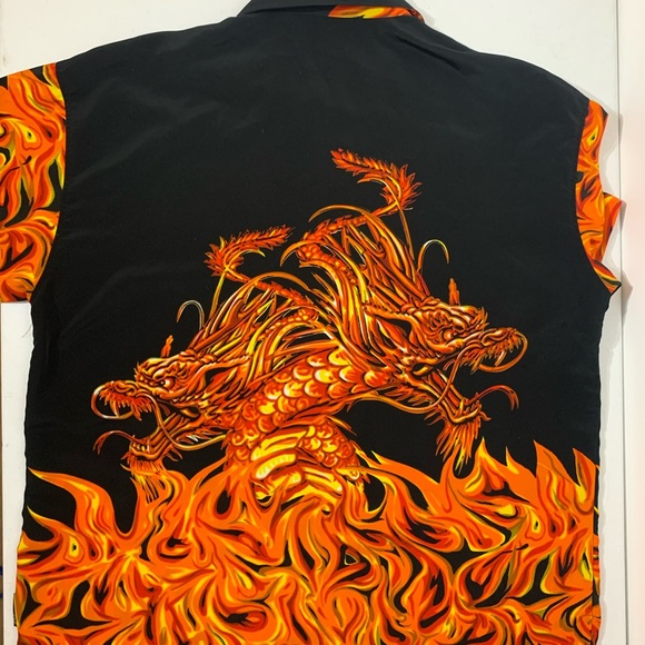 Y2K/90s Flame Dragon Button Up Shirt - XXL - Picture 8 of 9